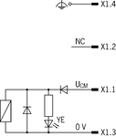 Raccordement de la tension de service de l’électroaimant connecteur S1. Une diode de roue libre est déjà intégrée à chaque CEM.